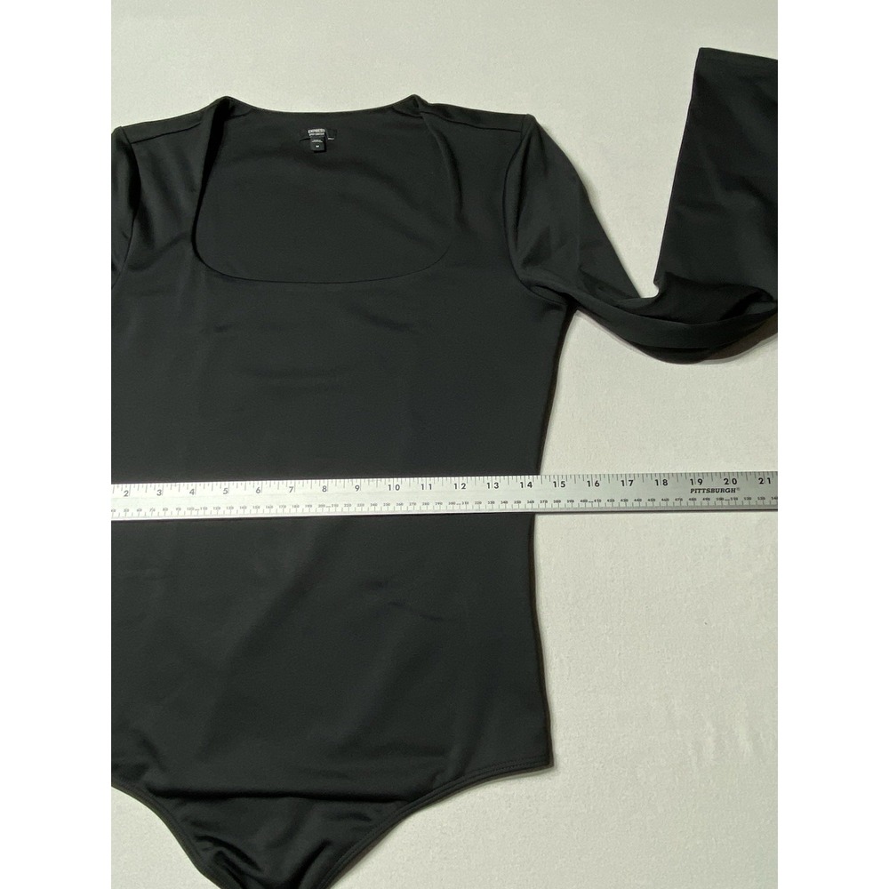 Express Body Contour Bodysuit Womens M Black Long Sleeve Square Neck Stretch - Picture 2 of 9